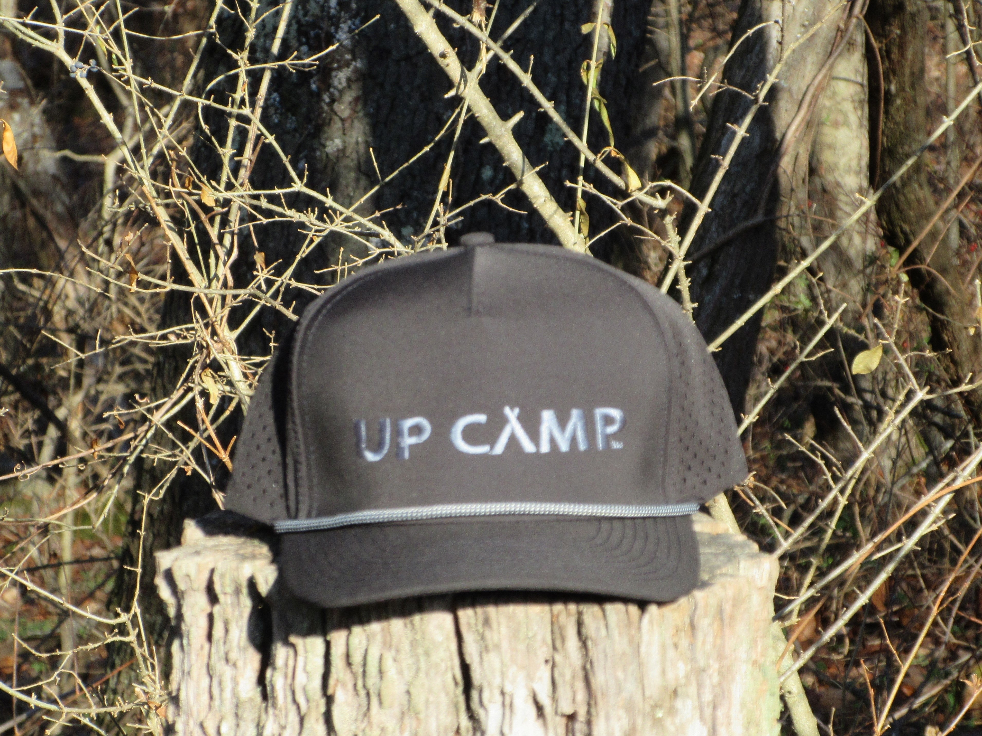 Silver/Blue on Black Perforated Sport Hat with Rope Accent