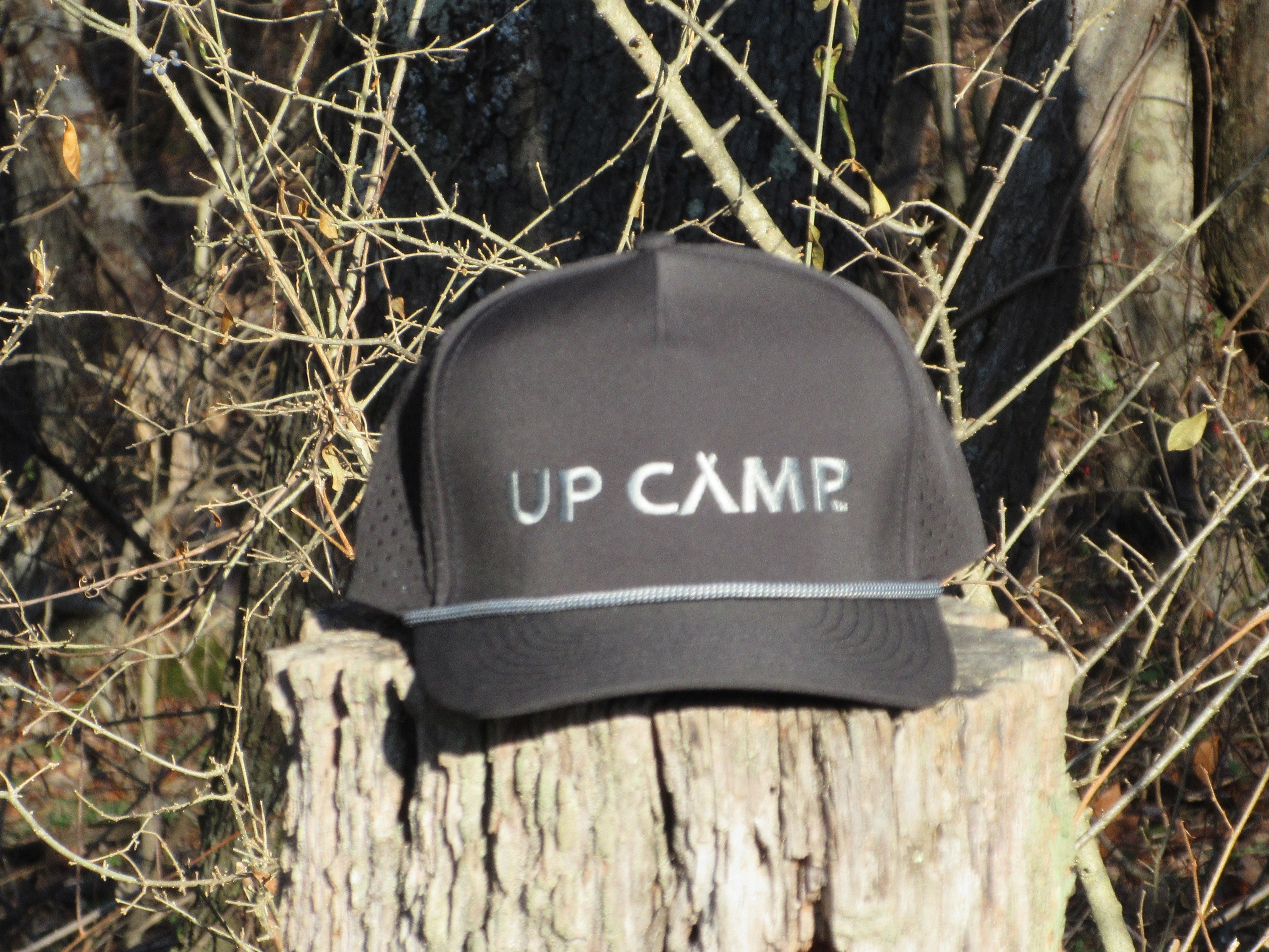 Silver on Black Perforated Sport Hat with Rope Accent